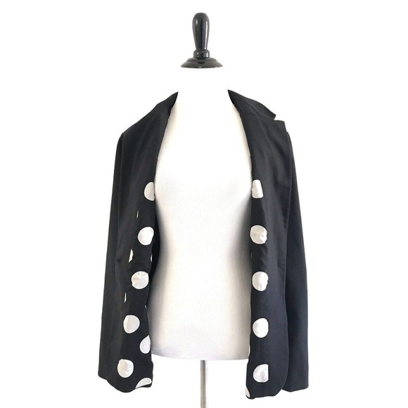 Chicos | Womens Size 2 Black City Chic One Button Blazer Polka Dots Lined - Picture 3 of 12